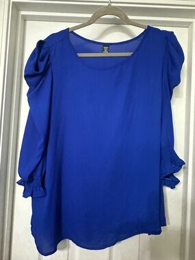 SHEIN Royal Blue Puff-Sleeve Women's Blouse